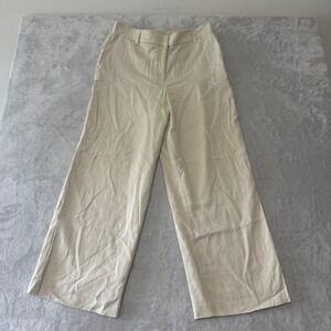 Rachel Zoe Womens Linen Blend Wode Leg Crop‎ Pants 8 Butter Cream Pockets